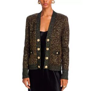L'AGENCE Black & Gold Jinny Sequin Cardigan Size XS NWT